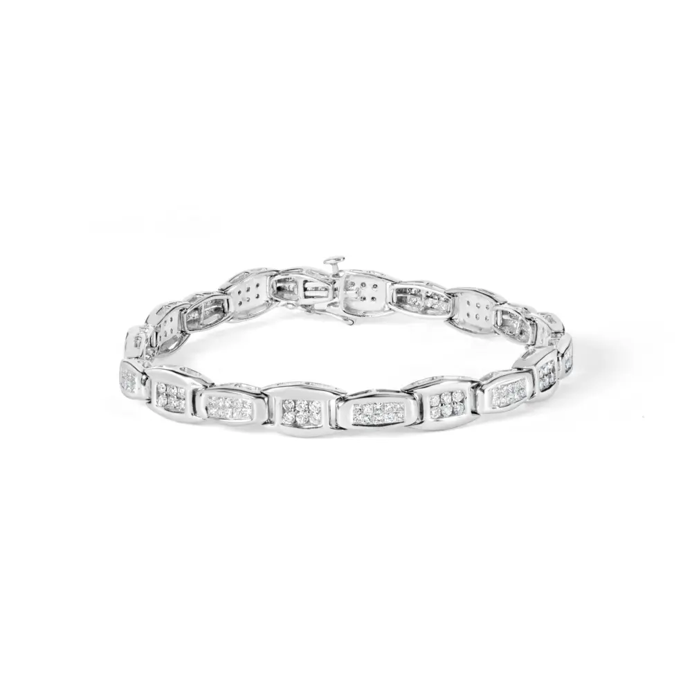 14k white gold 2 1/2 cttw round brilliant & baguette cut diamond 7’’ alternating flared links tennis bracelet (h i color si1 si2