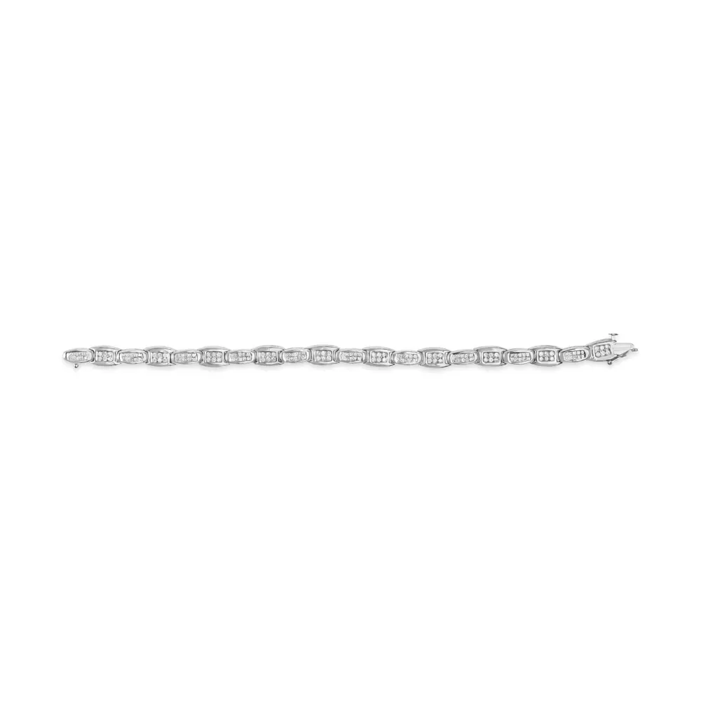 14k white gold 2 1/2 cttw round brilliant & baguette cut diamond 7’’ alternating flared links tennis bracelet (h i color si1 si2