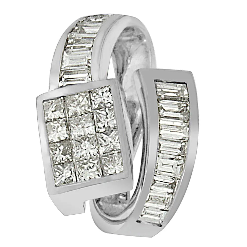 14K White Gold 2 cttw Princess and Baguette Cut Diamond Double Loop Pendant Necklace (G-H, VS1-VS2) - Bijoux-NYC Direct