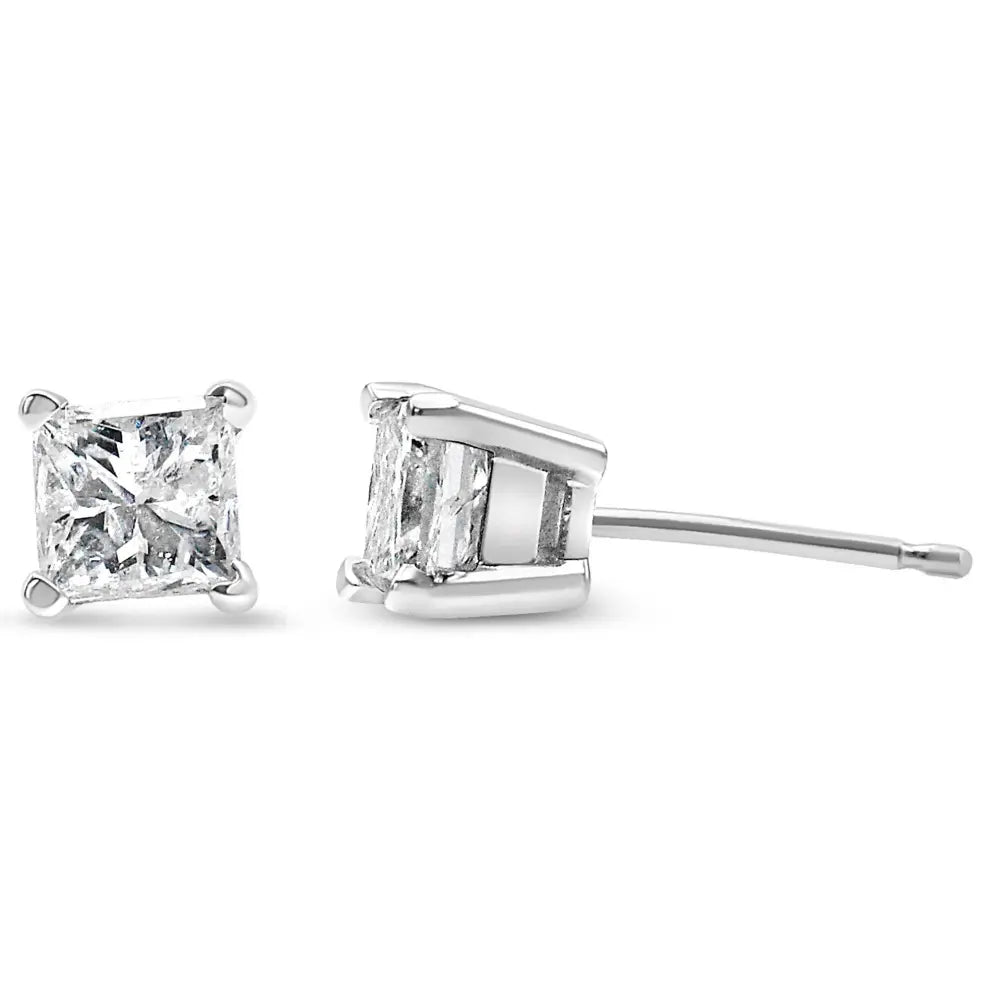 14K White Gold 3/8 Cttw Princess-Cut Square Diamond Classic 4-Prong Solitaire Stud Earrings(H-I, I1-I2) - Bijoux-NYC Direct