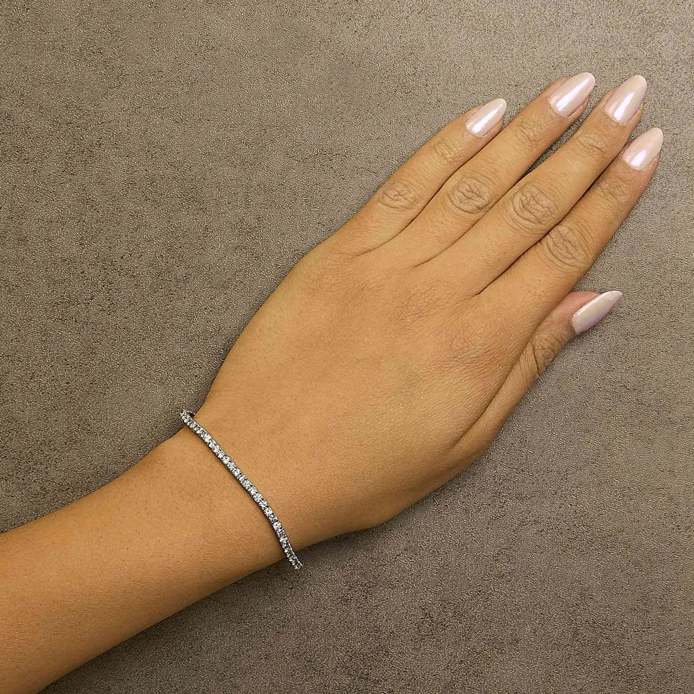 14k white gold 4.0 cttw alternating and blue lab grown diamond tennis bracelet 7’’ inches bracelets/bracelet/tennis handcrafted