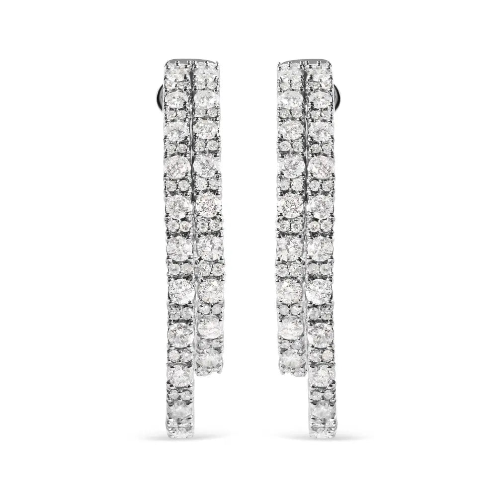 14K White Gold 4.0 Cttw Diamond Asymmetrical Inside Out Double-Hoop Earrings (I-J Color, I1-I2 Clarity) - Bijoux-NYC Direct