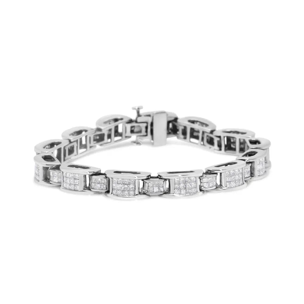 14K White Gold 5.0 Cttw Princess Cut Diamond Invisible Set Alternating Size D Shaped Links Tennis Bracelet (H-I Color, SI2-I1 Clarity) - 7” - Bijoux-NYC Direct