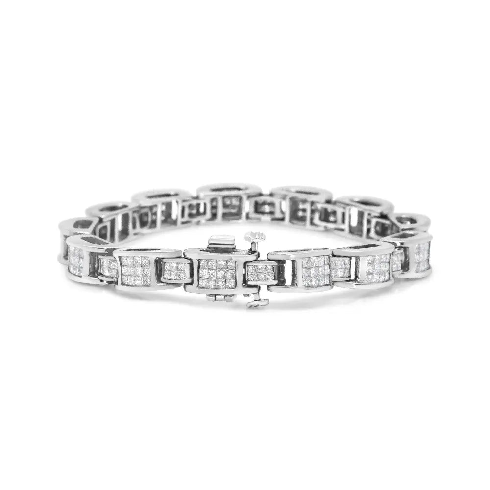 14K White Gold 5.0 Cttw Princess Cut Diamond Invisible Set Alternating Size D Shaped Links Tennis Bracelet (H-I Color, SI2-I1 Clarity) - 7” - Bijoux-NYC Direct