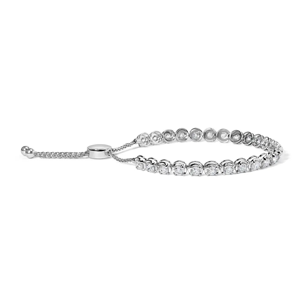 14K White Gold 6.00 Cttw Diamond 4”-10” Adjustable Bolo Tennis Bracelet (I-J Color, I1-I2 Clarity) - Bijoux-NYC Direct