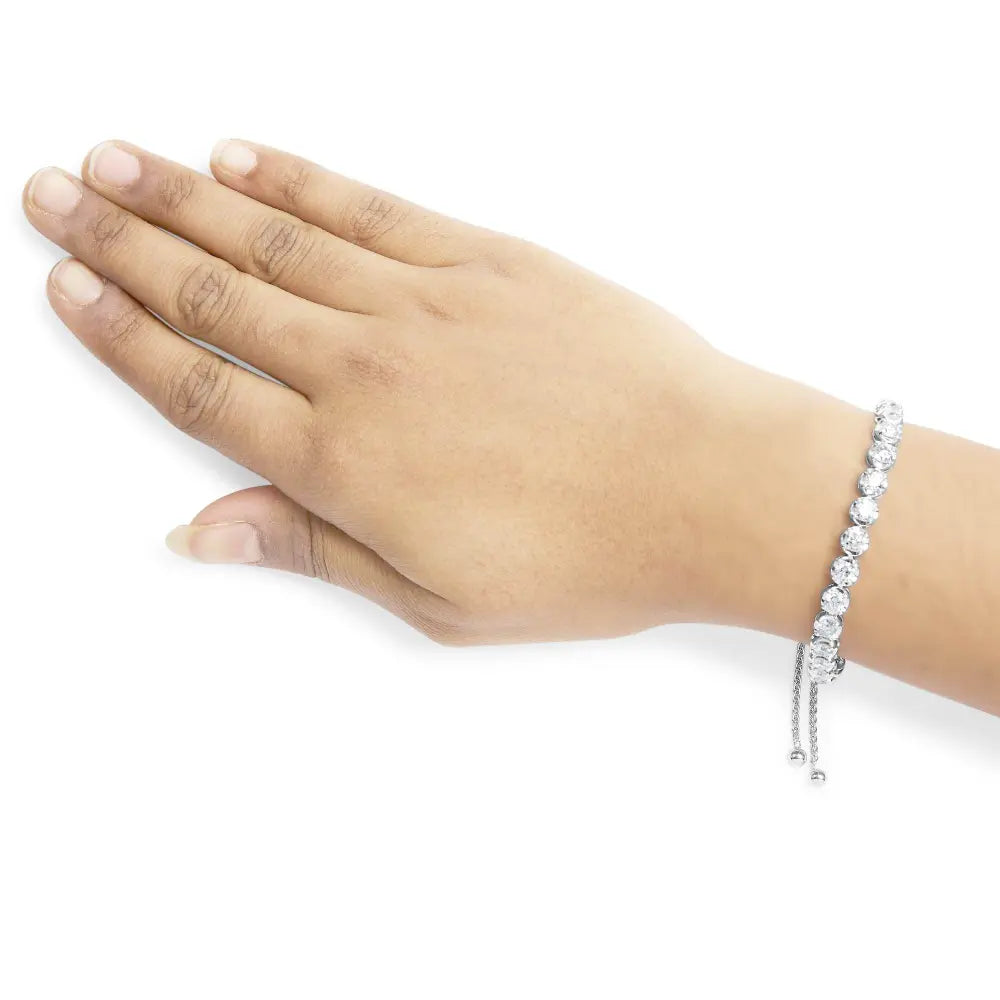 14K White Gold 6.00 Cttw Diamond 4”-10” Adjustable Bolo Tennis Bracelet (I-J Color, I1-I2 Clarity) - Bijoux-NYC Direct
