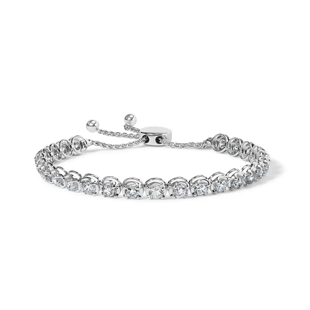 14K White Gold 6.00 Cttw Diamond 4”-10” Adjustable Bolo Tennis Bracelet (I-J Color, I1-I2 Clarity) - Bijoux-NYC Direct