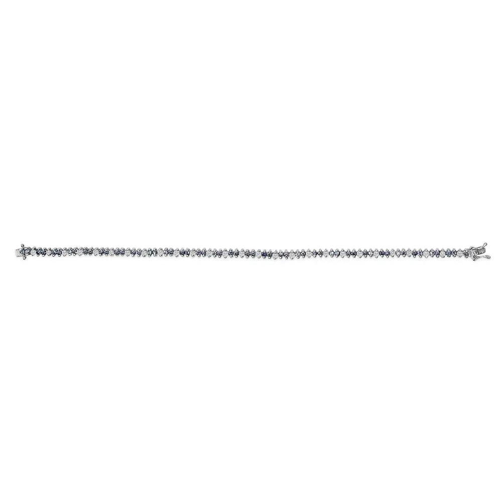 14K White Gold Round-Cut white and Blue Diamond Fashion Bracelet (3.70 cttw, H-I Color, SI1-SI2 Clarity) - Bijoux-NYC Direct