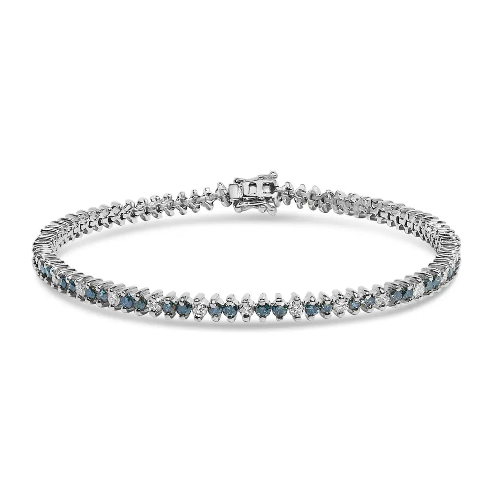 14K White Gold Round-Cut white and Blue Diamond Fashion Bracelet (3.70 cttw, H-I Color, SI1-SI2 Clarity) - Bijoux-NYC Direct
