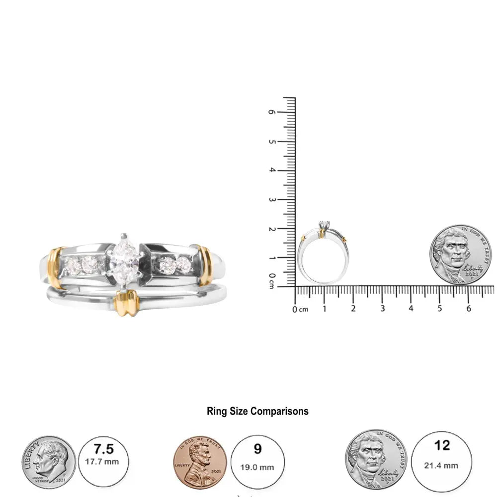 14K Yellow and White Gold 1/3 Cttw Marquise Diamond Cocktail Engagement Ring Set (H-I Color, SI1-SI2 Clarity) - Bijoux-NYC Direct