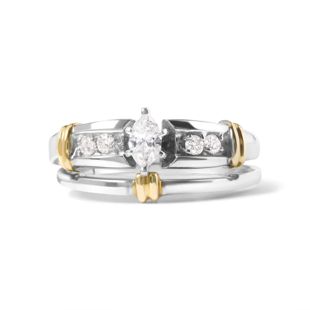 14K Yellow and White Gold 1/3 Cttw Marquise Diamond Cocktail Engagement Ring Set (H-I Color, SI1-SI2 Clarity) - Bijoux-NYC Direct