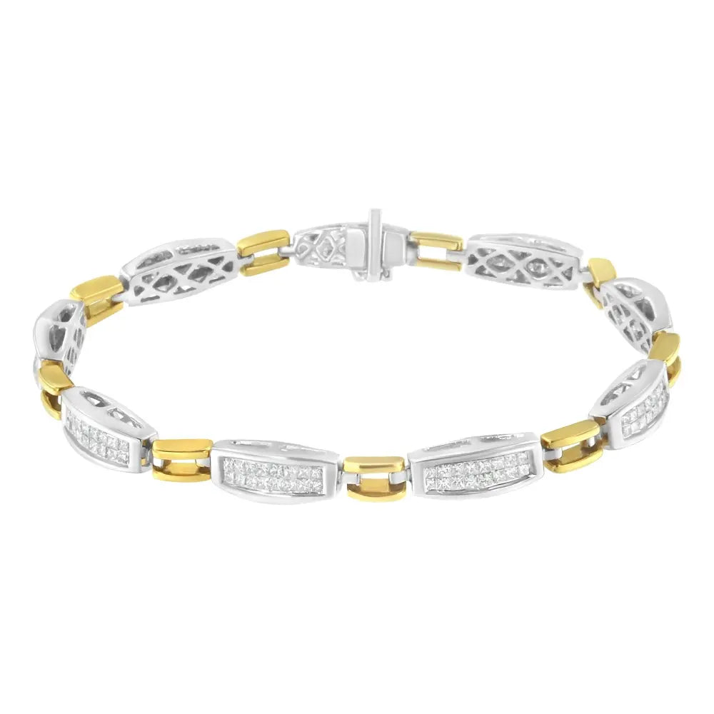 14K Yellow and White Gold 2.0 Cttw Princess Cut Diamond Tapered and Equal Sign Link Bracelet (G-H Color, SI1-SI2 Clarity) - 7" - Bijoux-NYC Direct
