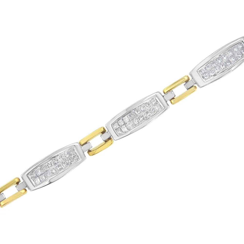 14K Yellow and White Gold 2.0 Cttw Princess Cut Diamond Tapered and Equal Sign Link Bracelet (G-H Color, SI1-SI2 Clarity) - 7" - Bijoux-NYC Direct