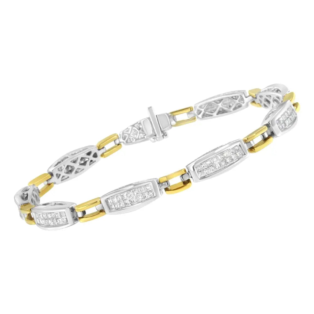 14K Yellow and White Gold 2.0 Cttw Princess Cut Diamond Tapered and Equal Sign Link Bracelet (G-H Color, SI1-SI2 Clarity) - 7" - Bijoux-NYC Direct