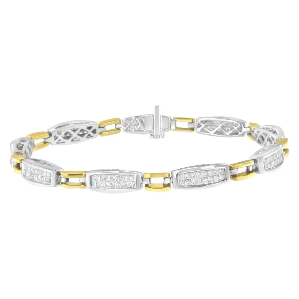 14K Yellow and White Gold 2.0 Cttw Princess Cut Diamond Tapered and Equal Sign Link Bracelet (G-H Color, SI1-SI2 Clarity) - 7" - Bijoux-NYC Direct