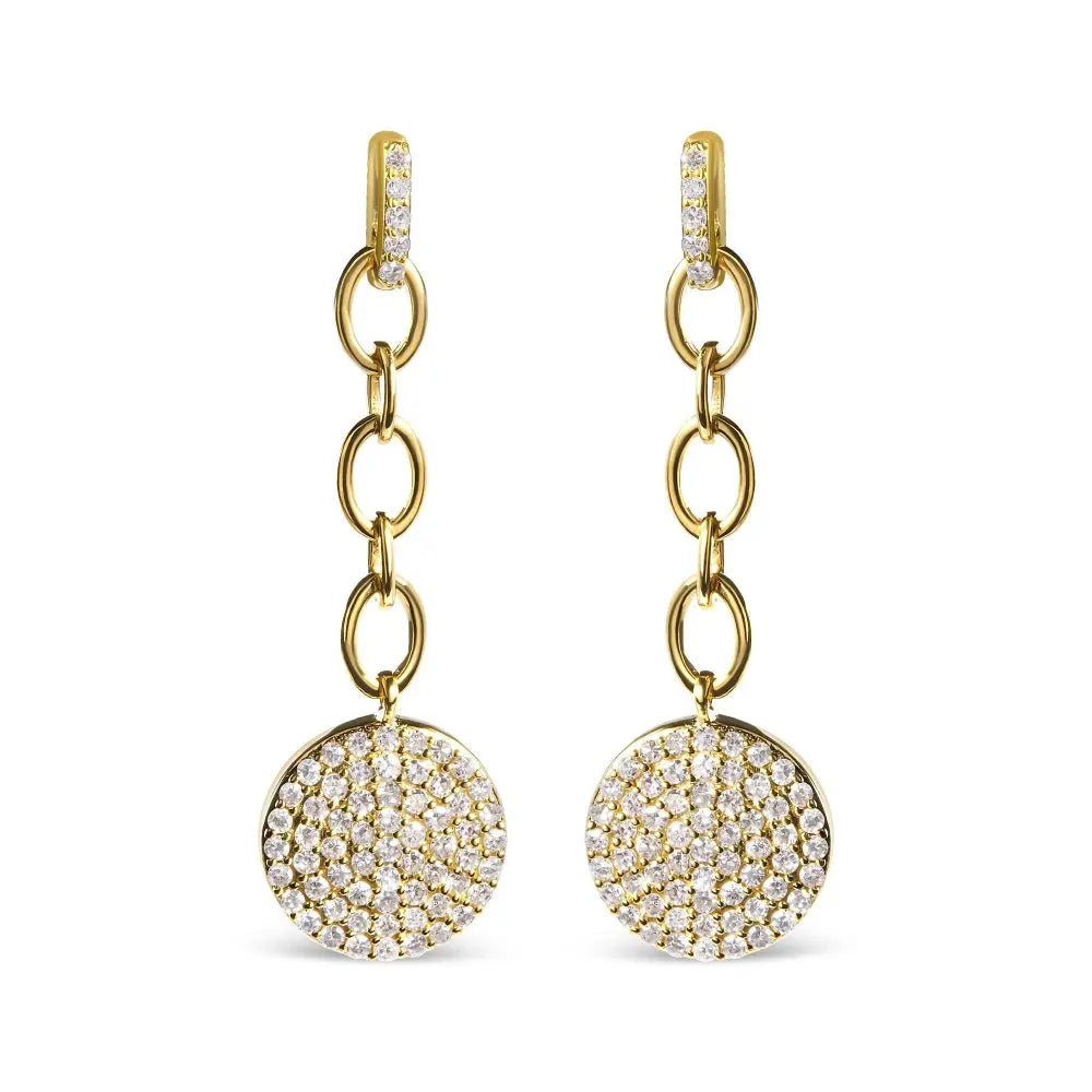 14K Yellow Gold 1.0 Cttw Diamond Chain Cluster Dangle Chain Earrings (I-J Color, I1-I2 Clarity) - Bijoux-NYC Direct
