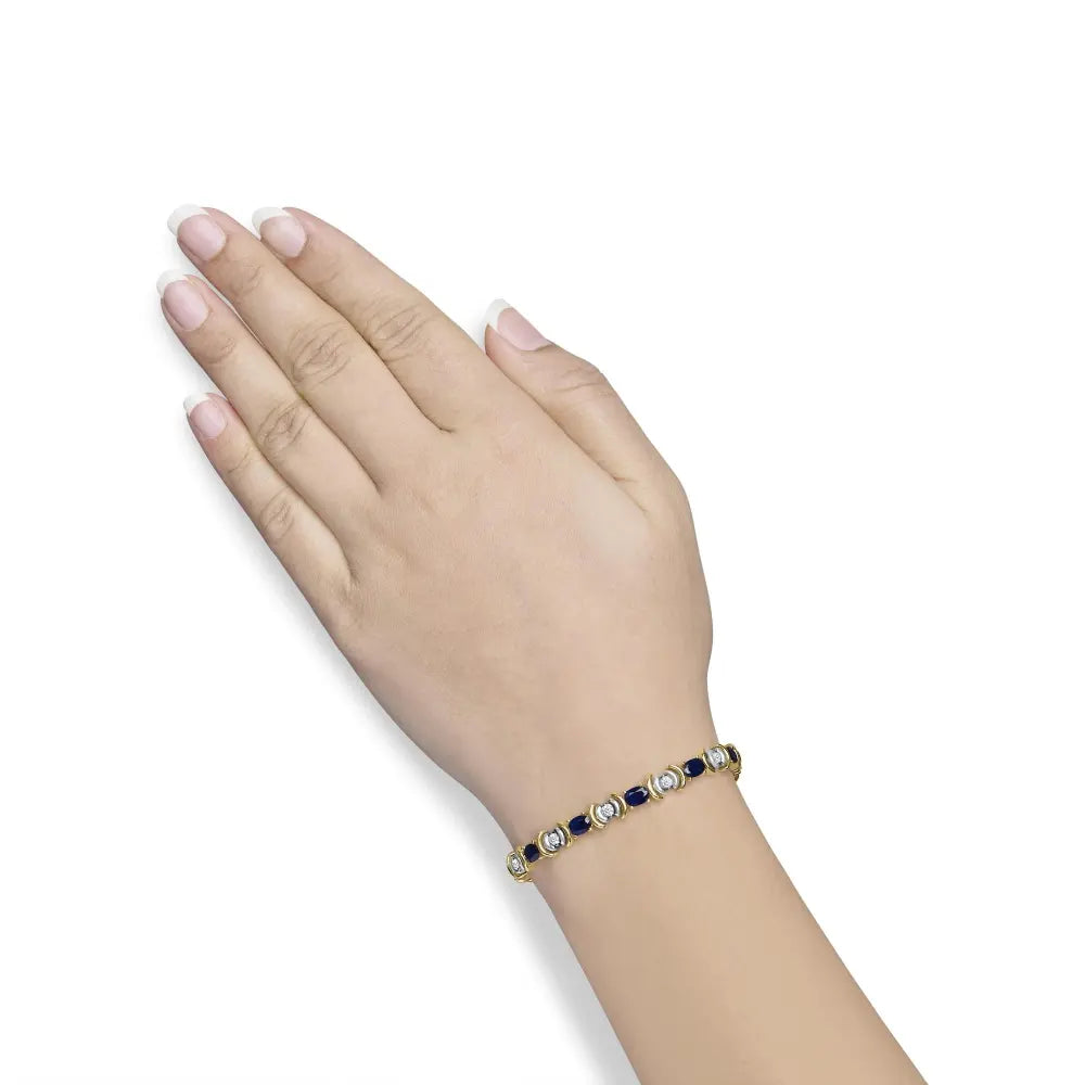14k yellow gold 1.00 cttw alternating diamond and 6 1/2 oval blue sapphire link bracelet (h i color si1 si2 clarity) 7’’ inches