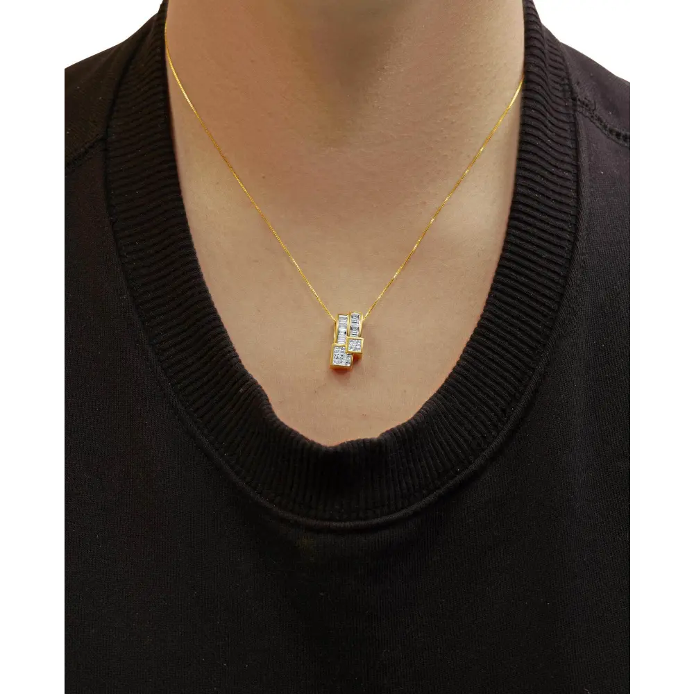 14K Yellow Gold 1 1/2 cttw Princess and Baguette Cut Diamond Geometric Pendant Necklace (H-I Color, VS1-VS2 Clarity) - Bijoux-NYC Direct