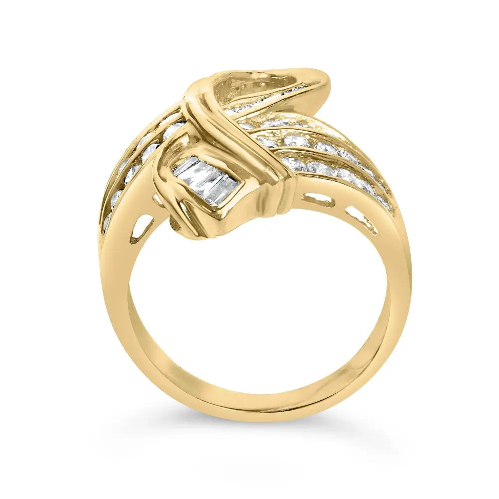 14K Yellow Gold 1 1/3 Cttw Channel Set Diamond Bypass Cocktail Ring (J-K Color, I1-I2 Clarity) - Ring Size 7 - Bijoux-NYC Direct