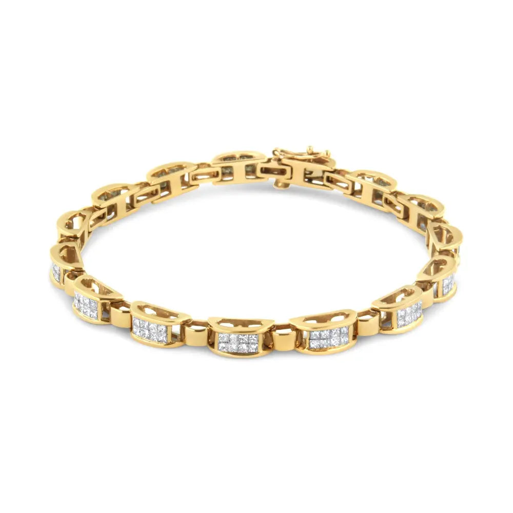 14K Yellow Gold 2 1/2 Cttw Princess-Cut Diamond Link Tennis Bracelet (H-I Color, SI2-I1 Clarity) - 7.25" - Bijoux-NYC Direct
