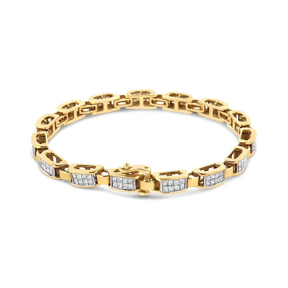 14K Yellow Gold 2 1/2 Cttw Princess-Cut Diamond Link Tennis Bracelet (H-I Color, SI2-I1 Clarity) - 7.25" - Bijoux-NYC Direct