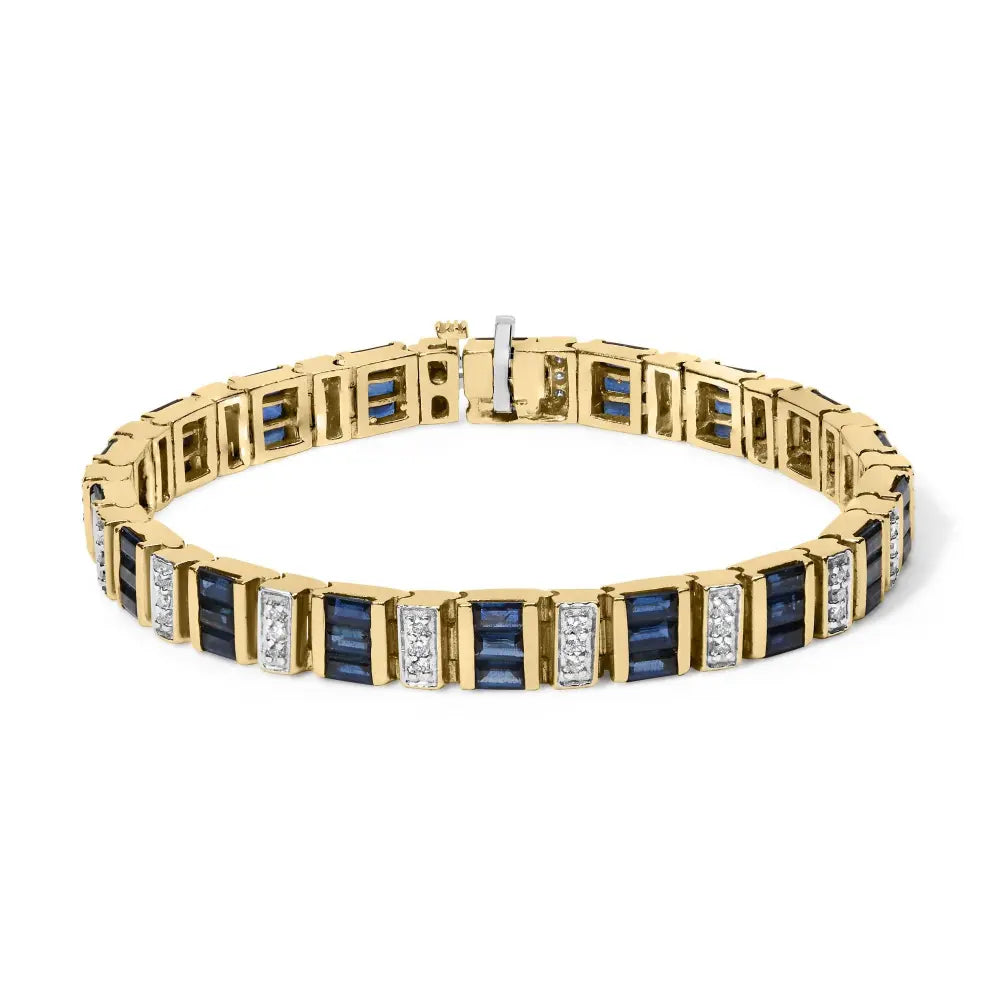 14k yellow gold 2/5 cttw diamond & 8.0 baguette cut blue sapphire alternating link bracelet (g h color vs1 vs2 clarity) 7’’
