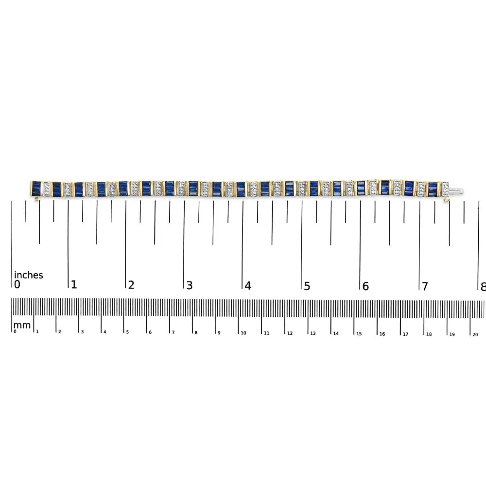 14k yellow gold 2/5 cttw diamond & 8.0 baguette cut blue sapphire alternating link bracelet (g h color vs1 vs2 clarity) 7’’