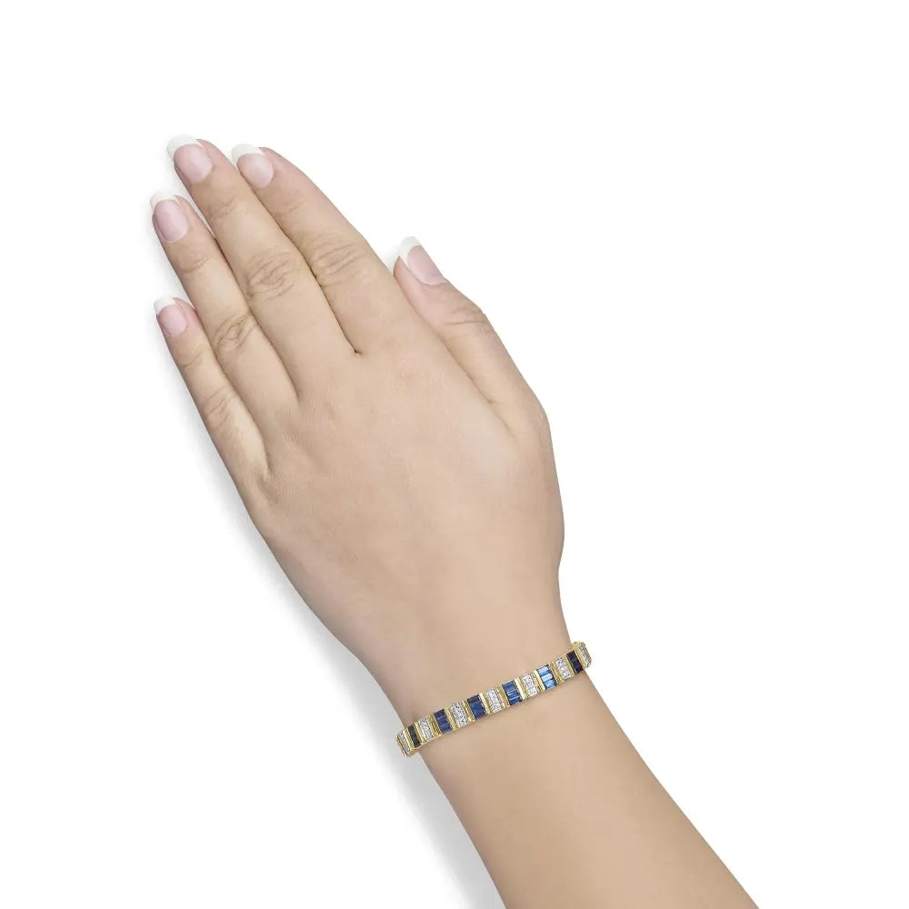 14k yellow gold 2/5 cttw diamond & 8.0 baguette cut blue sapphire alternating link bracelet (g h color vs1 vs2 clarity) 7’’
