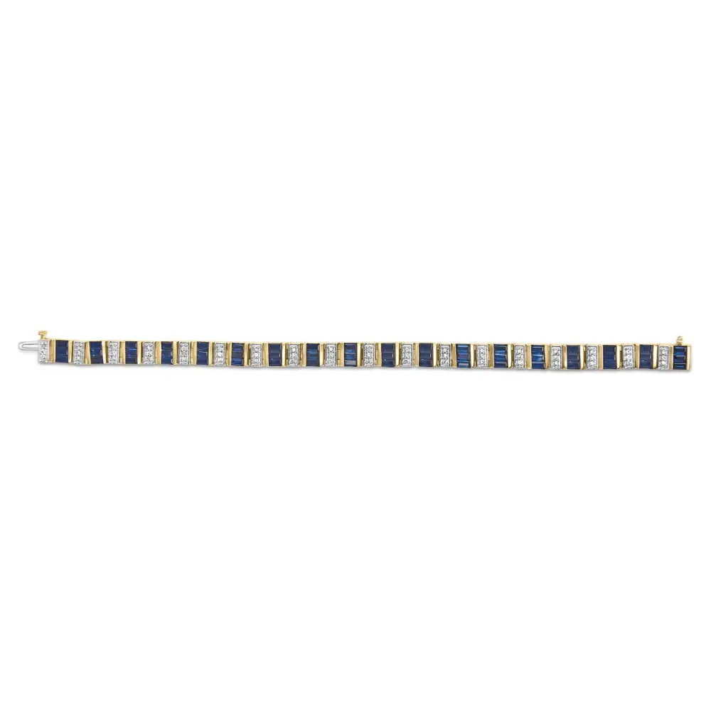 14k yellow gold 2/5 cttw diamond & 8.0 baguette cut blue sapphire alternating link bracelet (g h color vs1 vs2 clarity) 7’’