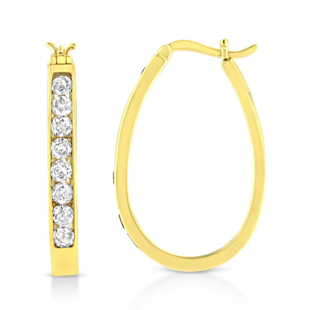 14k Yellow Gold Plated .925 Sterling Silver 1.0 Cttw Channel Set Brilliant Round Cut Diamond Hoop Earrings (J-K Color, I2-I3 Clarity) - Bijoux-NYC Direct
