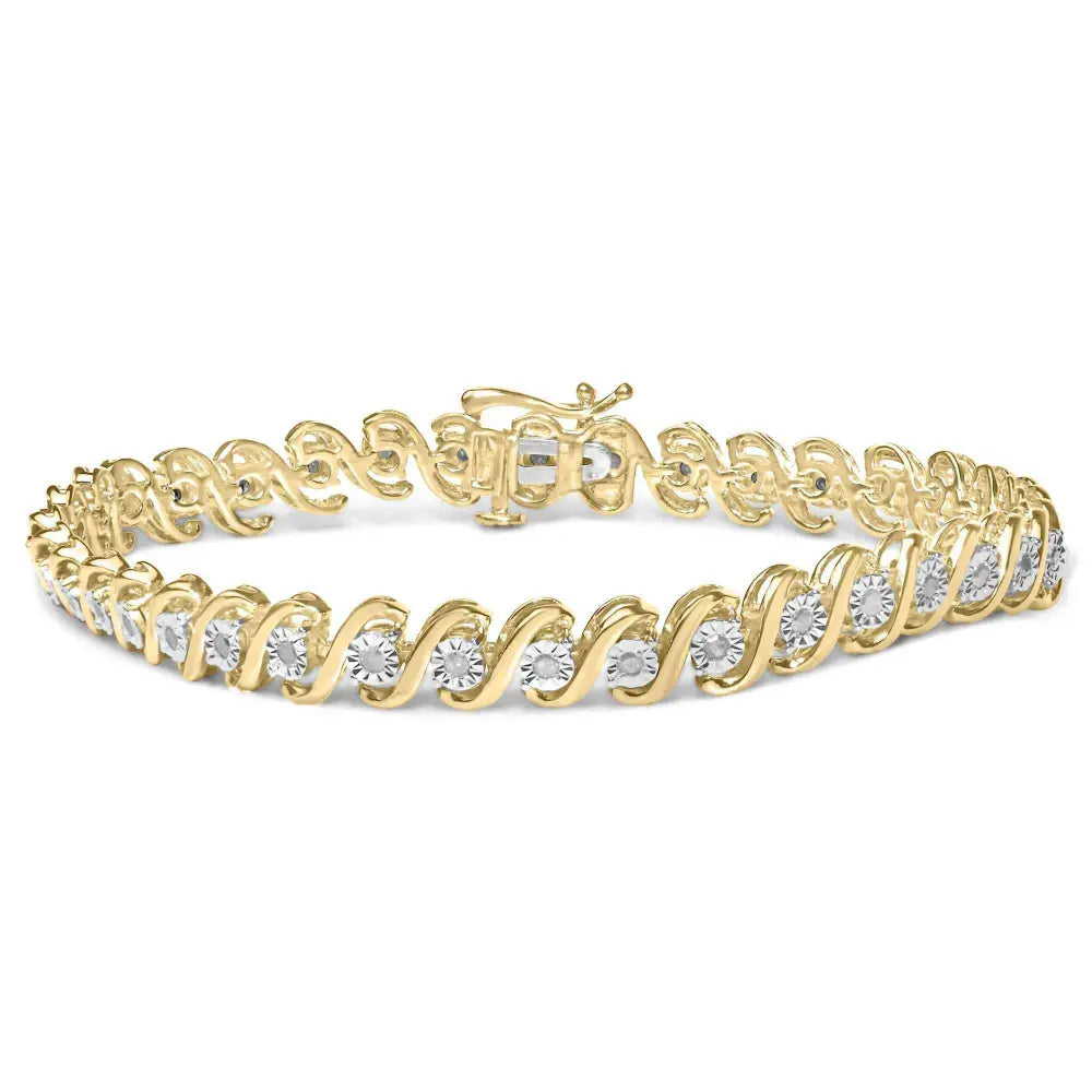 14k yellow gold plated.925 sterling silver 1/2 cttw round miracle set diamond s curve tennis bracelet (i j color i3 clarity) 7’’