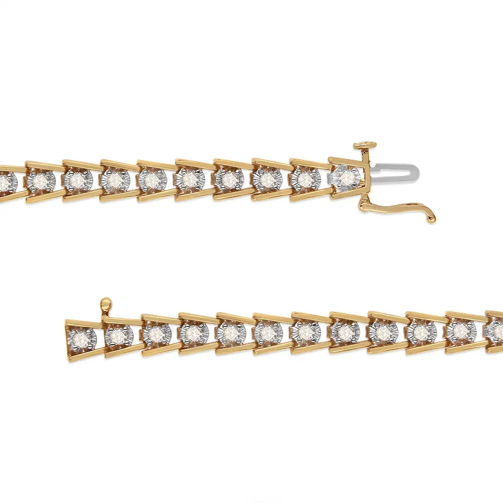 14K Yellow Gold Plated .925 Sterling Silver 2.00 Cttw Miracle Set Diamond Wave Link Bracelet (L-M Color, I2-I3 Clarity) - Size 7.25" - Bijoux-NYC Direct