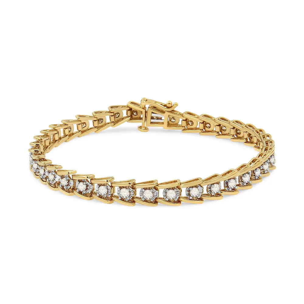 14K Yellow Gold Plated .925 Sterling Silver 2.00 Cttw Miracle Set Diamond Wave Link Bracelet (L-M Color, I2-I3 Clarity) - Size 7.25" - Bijoux-NYC Direct