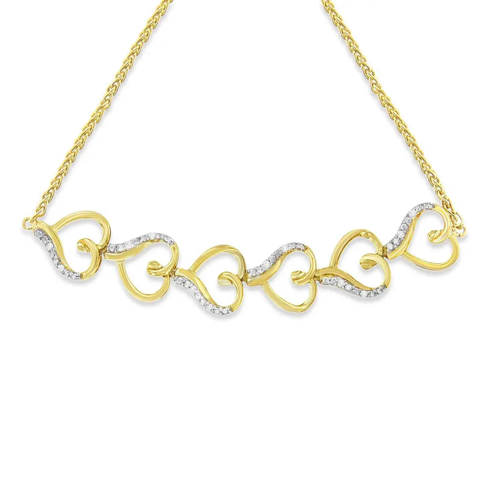 14K Yellow Gold Plated .925 Sterling Silver Diamond Accent Heart Link Bolo Bracelet (H-I Color, I2-I3 Clarity) - Bijoux-NYC Direct