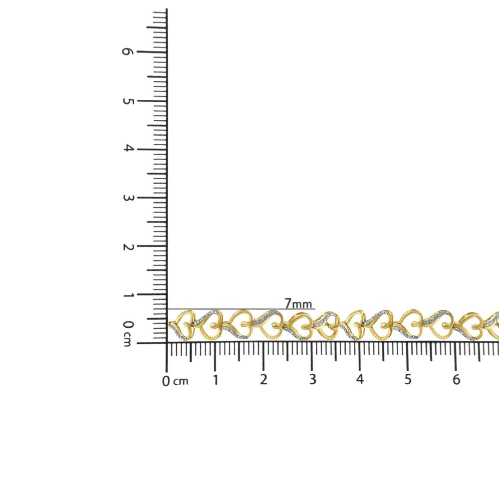 14K Yellow Gold Plated .925 Sterling Silver Diamond Accent Heart Link Bolo Bracelet (H-I Color, I2-I3 Clarity) - Bijoux-NYC Direct