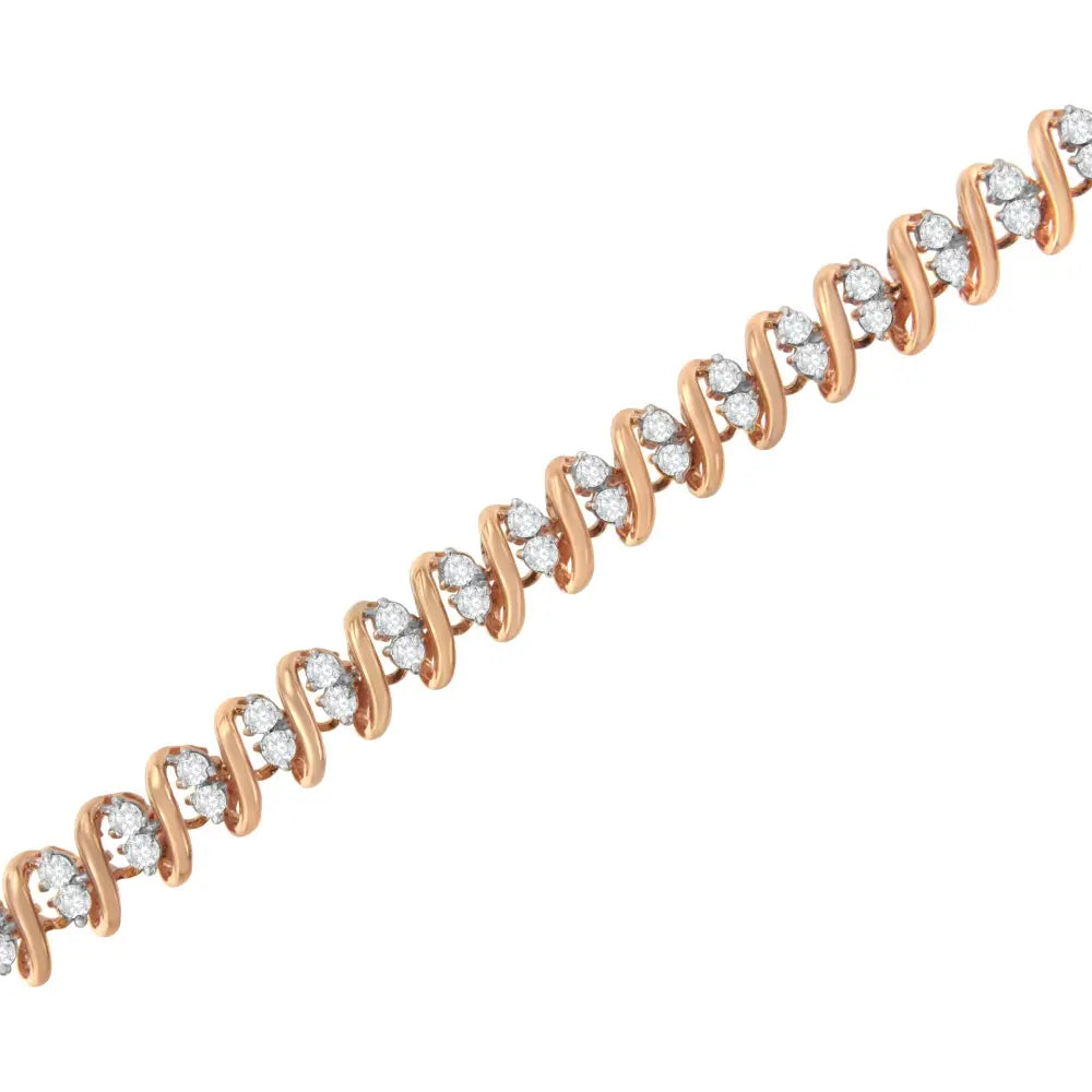 14KT Rose Gold Plated Sterling Silver Diamond S Link Tennis Bracelet (2 cttw, J-K Color, I1-I2 Clarity) - Size 7.5" - Bijoux-NYC Direct