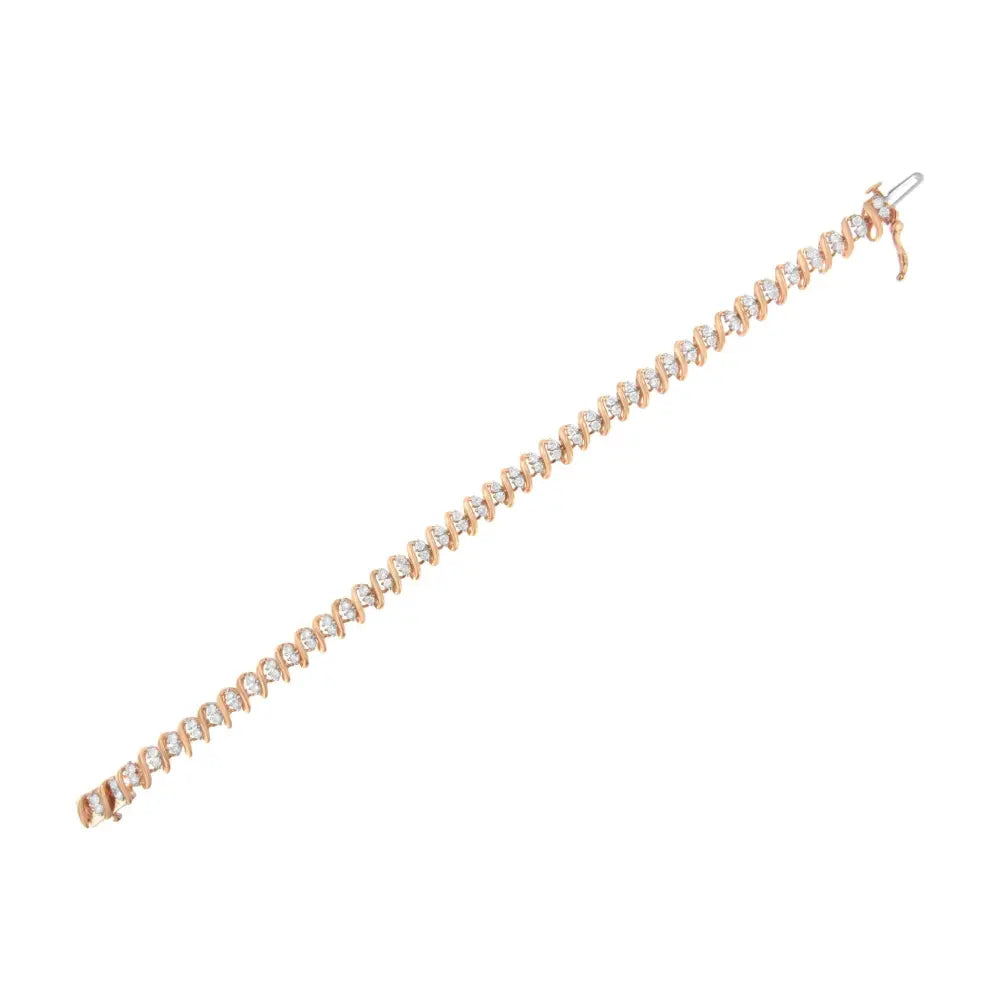 14KT Rose Gold Plated Sterling Silver Diamond S Link Tennis Bracelet (2 cttw, J-K Color, I1-I2 Clarity) - Size 7.5" - Bijoux-NYC Direct