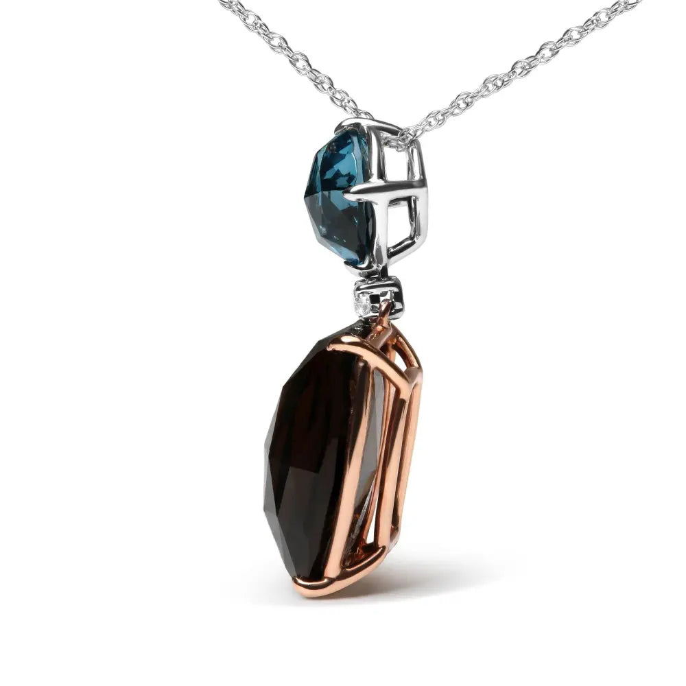 18K Rose and White Gold Diamond Accent and London Blue Topaz and Cushion Cut Smoky Quartz Gemstone Dangle Drop 18" Pendant Necklace (G-H Color, SI1-SI2 Clarity) - Bijoux-NYC Direct
