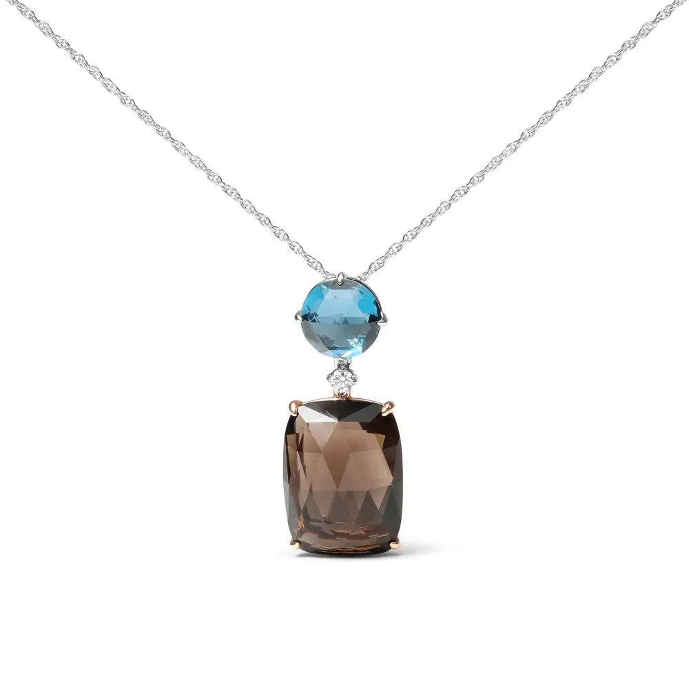 18K Rose and White Gold Diamond Accent and London Blue Topaz and Cushion Cut Smoky Quartz Gemstone Dangle Drop 18" Pendant Necklace (G-H Color, SI1-SI2 Clarity) - Bijoux-NYC Direct