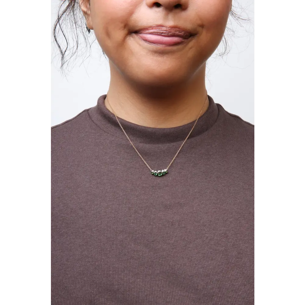 18K Rose Gold 3/4 Cttw Pave Diamonds and Graduated Green Tsavorite Gemstone Curved Bar Choker Necklace (G-H Color, SI1-SI2 Clarity) - Adjustable up to 14" - 16.5" - Bijoux-NYC Direct