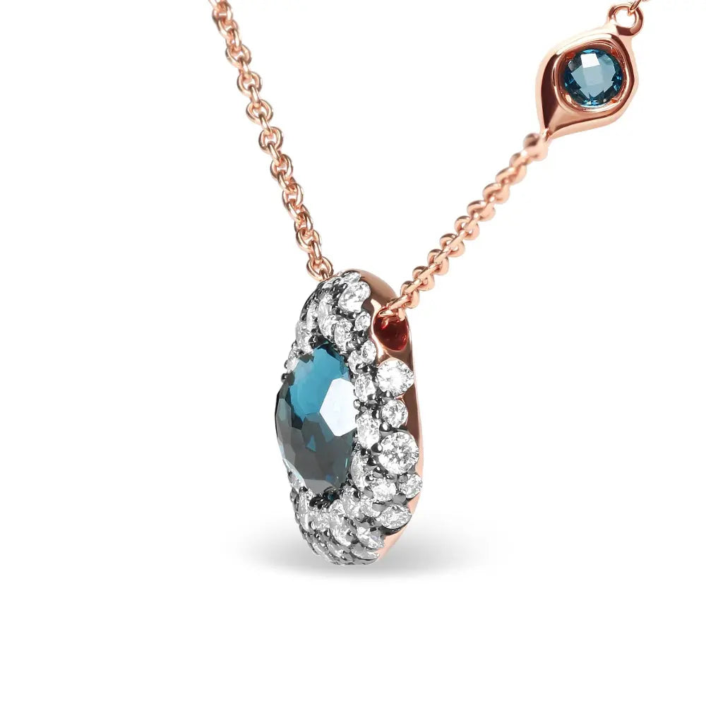 18K Rose Gold 5/8 Cttw Diamond and London Blue Topaz Gemstone Bezel-Set Cluster 18" Station Necklace (G-H Color, SI1-SI2 Clarity) - Adjustable up to 16" - 18" - Bijoux-NYC Direct