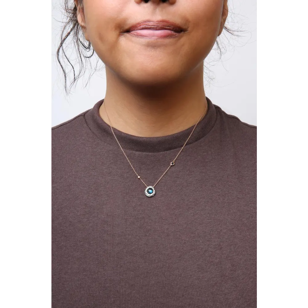 18K Rose Gold 5/8 Cttw Diamond and London Blue Topaz Gemstone Bezel-Set Cluster 18" Station Necklace (G-H Color, SI1-SI2 Clarity) - Adjustable up to 16" - 18" - Bijoux-NYC Direct