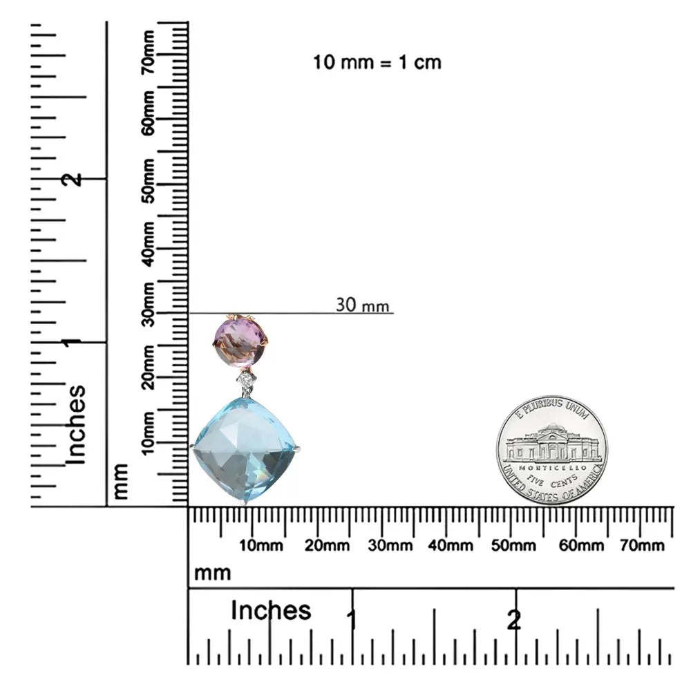 18K White and Rose Gold Round Diamond Accent and Round Rose De France Pink Amethyst and Cushion Cut Sky Blue Topaz Dangle Drop 18" Pendant Necklace (G-H Color, SI1-SI2 Clarity) - Bijoux-NYC Direct