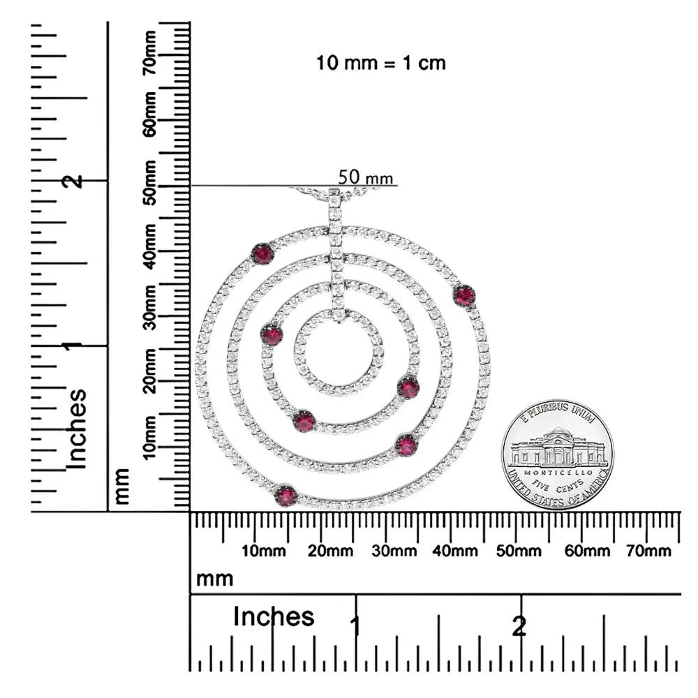 18K White Gold 2 1/6 Cttw Pave Set Diamonds and Red Ruby Openwork Circles 18" Pendant Necklace (G-H Color, SI2-I1 Clarity) - Adjustable up to 16" - 18" - Bijoux-NYC Direct