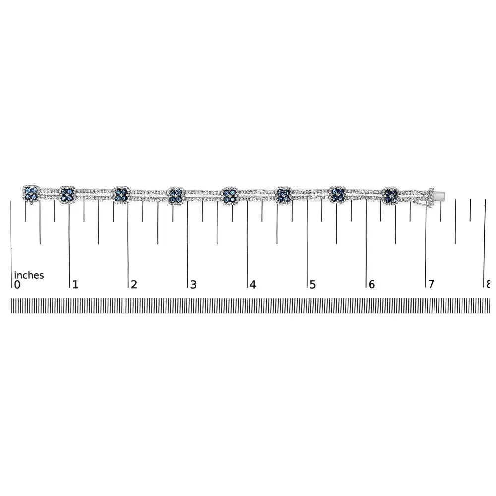 18k white gold 2 3/4 cttw diamond and 3x3mm sapphire double row link bracelet (g h color vs1 vs2 clarity) 7’’ inches