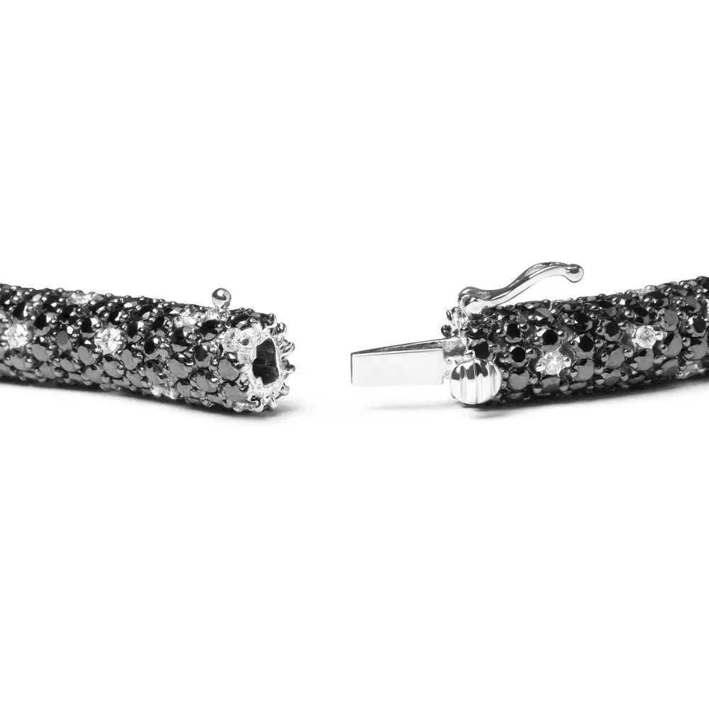 18K White Gold 20.0 Cttw Black and White Pave Set Diamond Eternity Snake Skin Style Tennis Bracelet (Black and G-H Color, SI1-SI2 Clarity) - Size 7" - Bijoux-NYC Direct