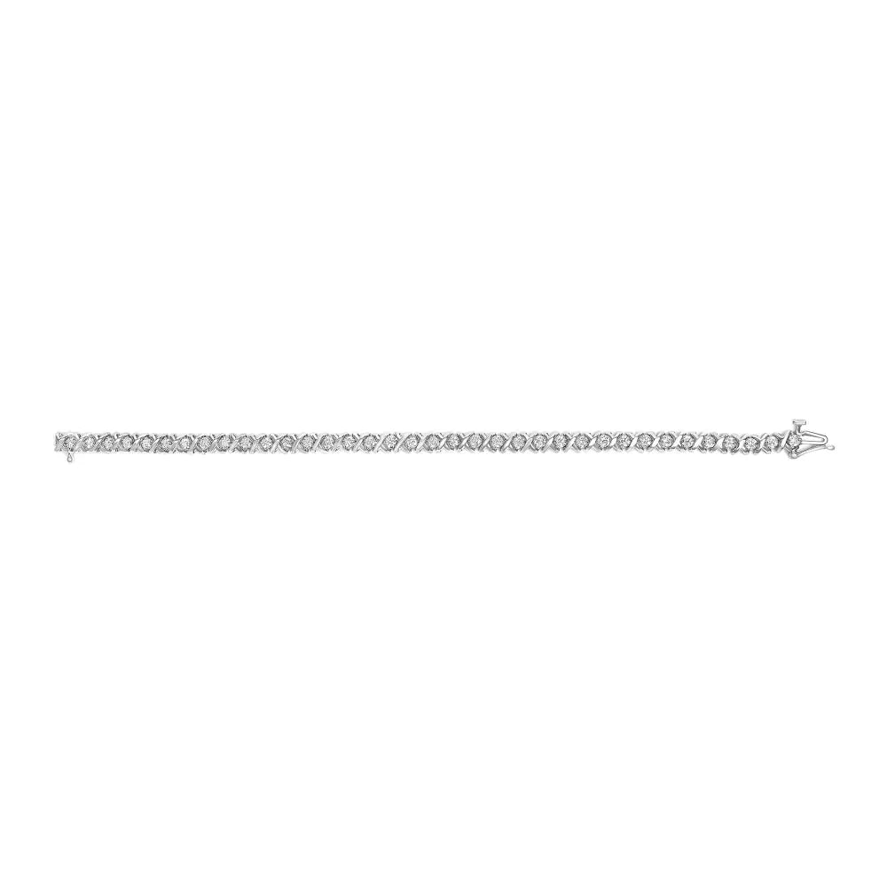 18K White Gold 3.0 Cttw Natural Round Diamond Box Clasp X Link Tennis Bracelet - 7" Inches - Bijoux-NYC Direct