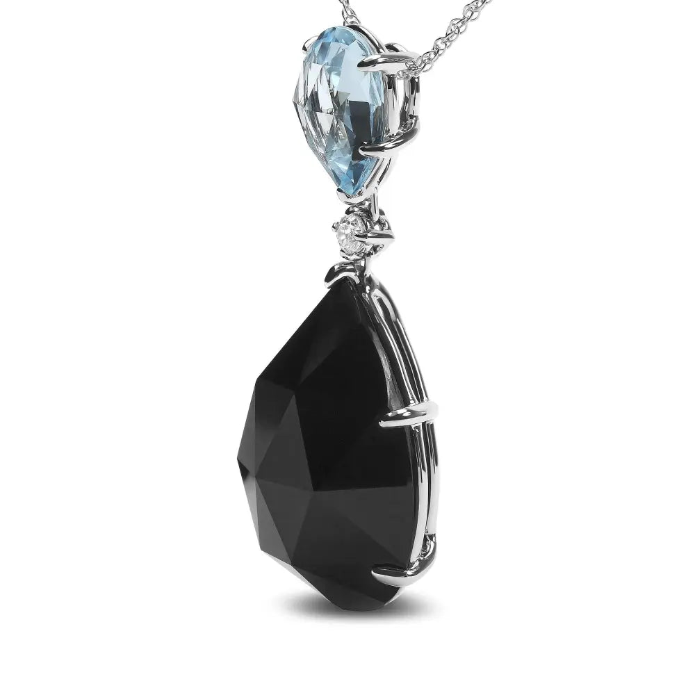 18K White Gold Diamond Accent and Pear Cut Sky Blue Topaz and Pear Cut Black Onyx Dangle Drop 18" Pendant Necklace (G-H Color, SI1-SI2 Clarity) - Bijoux-NYC Direct