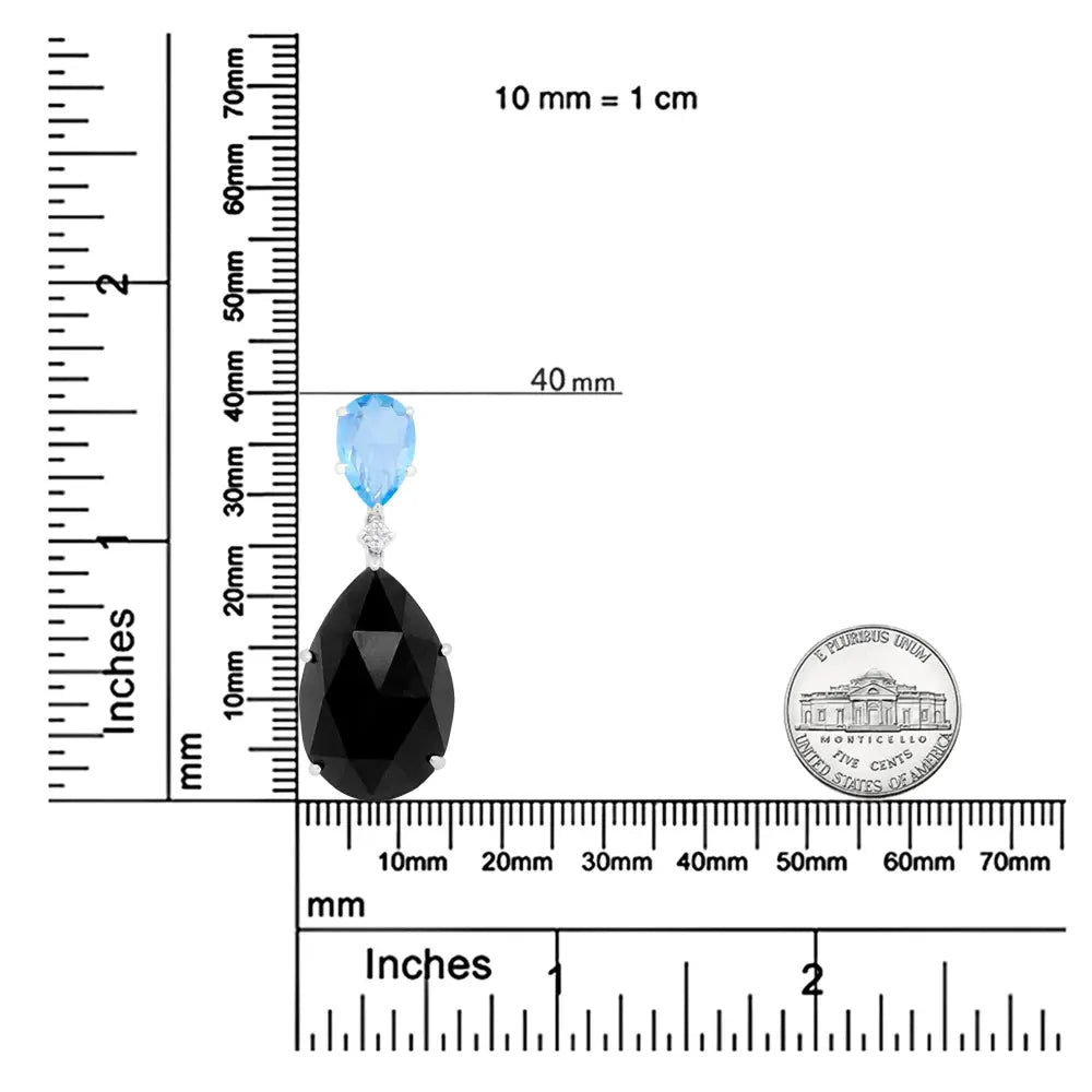 18K White Gold Diamond Accent and Pear Cut Sky Blue Topaz and Pear Cut Black Onyx Dangle Drop 18" Pendant Necklace (G-H Color, SI1-SI2 Clarity) - Bijoux-NYC Direct