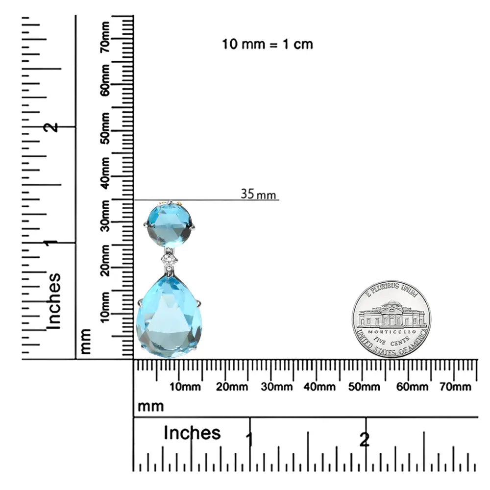 18K White Gold Diamond Accent and Round London Blue Topaz and Pear Cut Sky Blue Topaz Dangle Drop 18" Pendant Necklace (G-H Color, SI1-SI2 Clarity) - Bijoux-NYC Direct